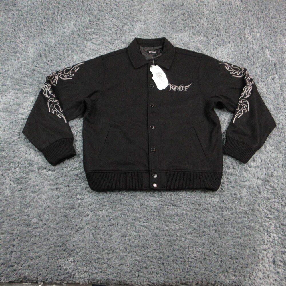 RIPNDIP Jacket Mens L Black Volt Varsity Collared Lined Snap Pockets NWT